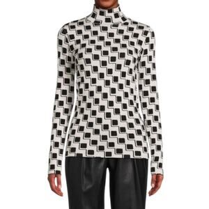 St. John Womens Geometric Wool Blend Stretch Mock Neck Sweater Size Large